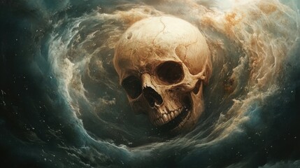 Canvas Print - A Human Skull Submerged in a Whirlwind of Water