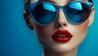 © DruZhi Art - Blue Oversized Sunglasses on Woman's Face with Bright Sky Reflection