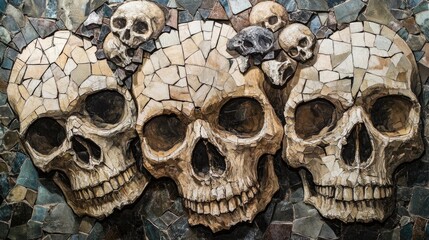 Canvas Print - Mosaic Skull Art with Cracks and Intricate Details