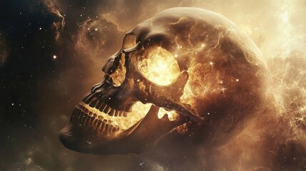 Canvas Print - A Skull-Shaped Nebula with Glowing Stars