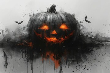 Wall Mural - Halloween with pumpkin illustration on white background. Halloween concept background