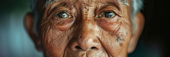 Aufkleber - A wise elderly man with deep-set wrinkles and expressive eyes embodies tranquility and knowledge, representing various ethnic backgrounds and cultures. Generative AI