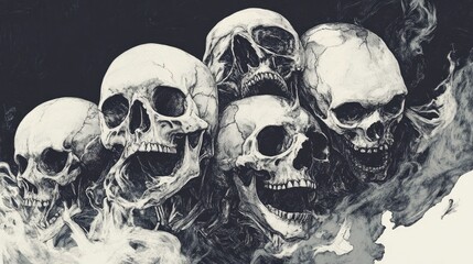 Wall Mural - A Group of Skulls Surrounded by Swirling Smoke