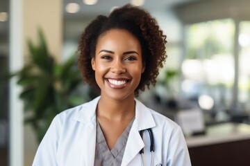 Wall Mural - Portrait of a smiling female African American medical nurse