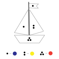 Сolor the boat game. Сolor the boat game vector illustration. Education game for children. Printable sheet.