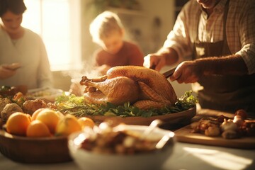 Warm Family Moments in the Kitchen: Preparing a Delicious Thanksgiving Feast Together with Love and Joy