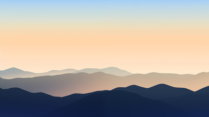 Poster - Gradient Mountain Landscape at Sunrise with Silhouetted Peaks and Soft Pastel Sky