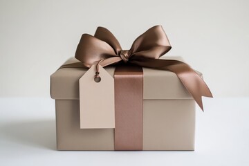 A beautifully wrapped gift box with a ribbon and tag, ready for giving.