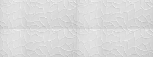 Leinwandbilder - White geometric leaves 3d tiles texture Background banner panorama, seamless pattern