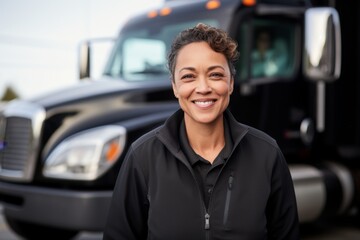 Wall Mural - Portrait of a middle aged body positive Hispanic truck driver