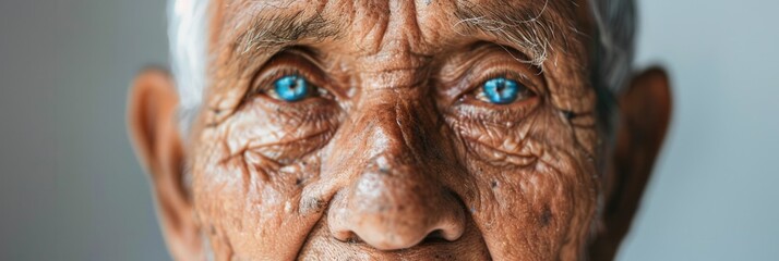Aufkleber - An elderly man with striking features displays profound wisdom and calmness, surrounded by soft natural light that enhances his tranquil expression. Generative AI