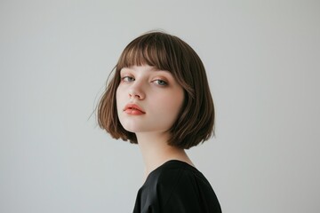 Sticker - Young women Short And Midium Lenght bob with bangs hair portrait photography fashion.