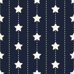 Wall Mural - White stars and dots on dark blue background. Vector seamless pattern. Best for textile, print, wrapping paper, package and festive decoration.