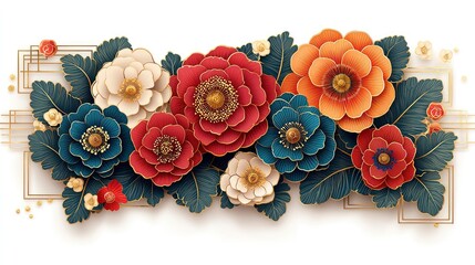 Wall Mural - Colorful Paper Flowers with Gold Accents