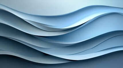 Wall Mural - A smooth, flowing abstract design with layered waves in shades of blue.