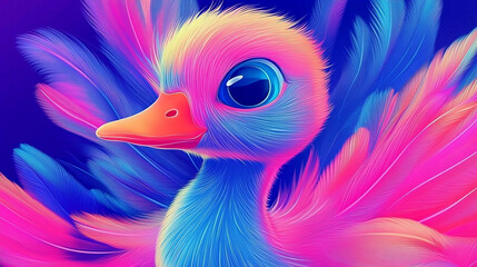 Wall Mural - Portrait of a colorful duckling with feathers