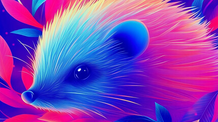 Wall Mural - Abstract colorful illustration with a hedgehog, close-up