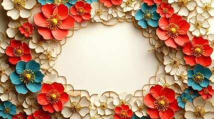 Canvas Print - Floral Frame with Red, White, and Blue Flowers