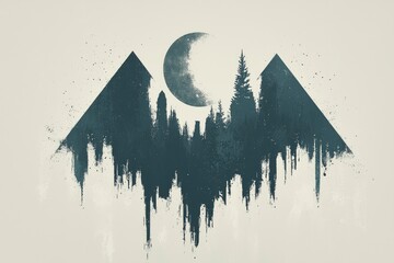 Sticker - Abstract Geometric Mountain Landscape with Moon