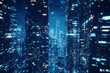 © Dzikrul Husnani - Nighttime view of a technologically advanced city with sleek, illuminated skyscrapers. Premium background for the latest technology needs , ai