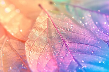 Canvas Print - Holographic autumn leaf texture background backgrounds rainbow glitter.