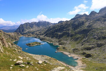 Wall Mural - Mountain lake Lac de Mar in Aiguestortes and Sant Maurici National Park, GR11 long-distance hiking trail, Pyrenees