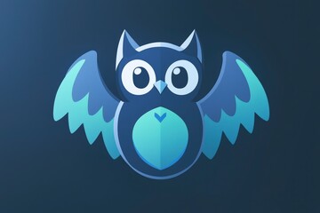 Poster - Cartoon Owl with Wings in Blue Tones