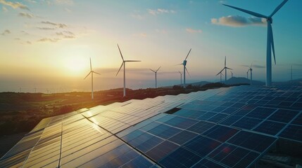 Wall Mural - solar cell in solar farm, alternative energy and sustainable energy, photovoltaic, pure energy renew
