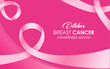 © Ocha Designs - Breast Cancer Awareness Month. Pink October. Breast cancer awareness month is observed every year in October. Breast cancer awareness month with ribbon and typography banner design on pink background.