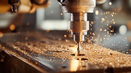 Canvas Print - Close-Up of a Drilling Machine in Action