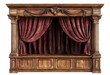 © PNGuin Studio - Ornate wooden stage with red curtains, isolated on transparent cutout background