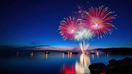 Wall Mural - Fireworks Over Water.