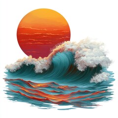 Poster - Dramatic Ocean Wave with Setting Sun