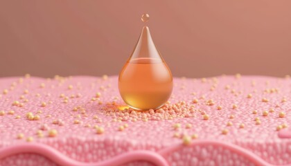 Wall Mural - A single drop of honey on a pink surface