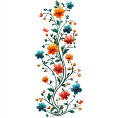 Wall Mural - Floral Border with Orange and Blue Flowers