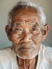 Aufkleber - An elderly man from diverse ethnic backgrounds displays profound wisdom and calmness, with a gentle expression that reflects his life experiences. Generative AI