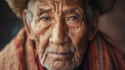 Aufkleber - An elderly man, embodying wisdom and tranquility, presents a captivating portrait highlighting the beauty of different ethnicities and life’s experiences. Generative AI