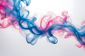 Wall Mural - Brightly colored smoke in shades of blue pink and purple swirling together in an abstract pattern, AI Generated