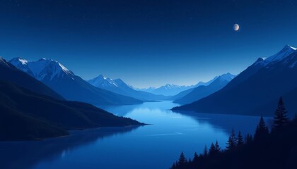 Poster - Enchanting mountain lake under the moonlit sky