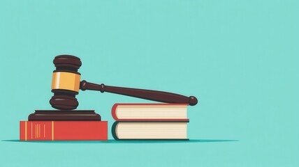 Judicial authority with a gavel and law books, lawfulness theme, flat design illustration