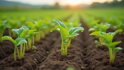 Canvas Print - New beginnings  A field of freshly sprouted crops