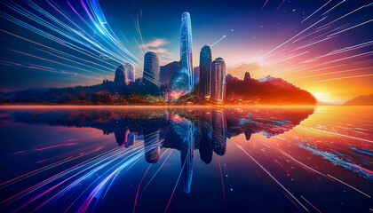 Wall Mural - Concept of high speed big data transfer, internet technology concept an wallpaper