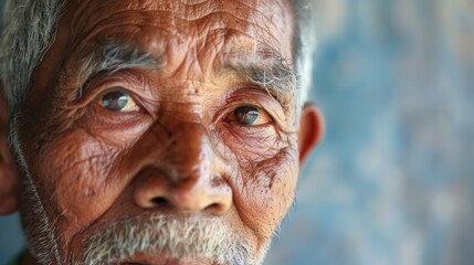 Aufkleber - An elderly man with deep wrinkles and a thoughtful expression sits in a tranquil setting, embodying the essence of wisdom and inner peace. Generative AI