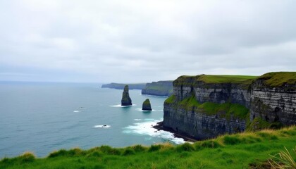 Canvas Print - Majestic coastal cliffs under a cloudy sky