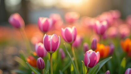 Canvas Print - Blooming with joy  A field of vibrant tulips