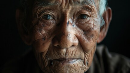 Aufkleber - An elderly man from multiple ethnic groups is portrayed, radiating wisdom and calmness in a tranquil indoor setting, reflecting years of life experience. Generative AI