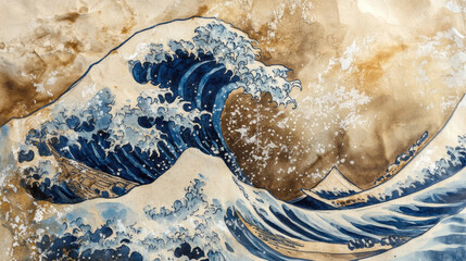 Wall Mural - Great Wave Watercolor.