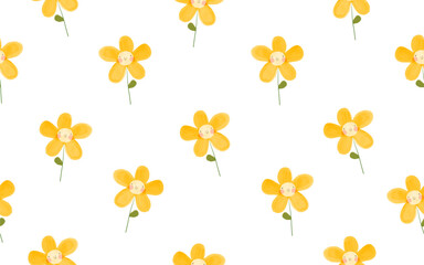 lovely seamless vector pattern with yellow flowers. kawaii style repeatable print. happy flowers on 