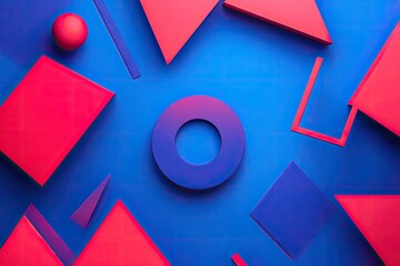 Wall Mural - A vibrant abstract composition of geometric shapes in red and blue tones, creating an eye-catching visual pattern.
