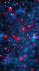 Wall Mural - Abstract digital background featuring vibrant red and blue nodes interconnected by lines, illustrating technology and innovation.